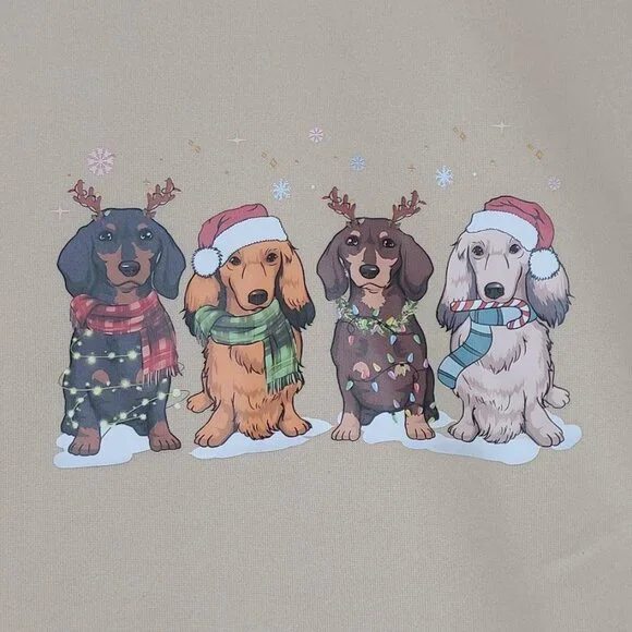 Sweatshirt Women's Beige Size XL Christmas Dachshunds Dogs - Picture 2 of 7